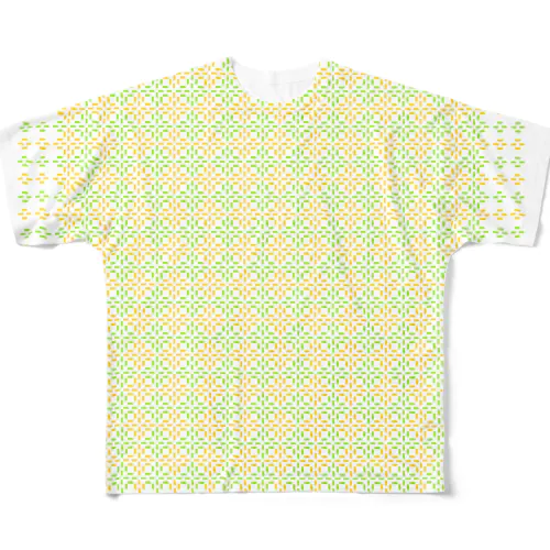 sashiko オレンジ×グリーン フルグラフィックTシャツ
