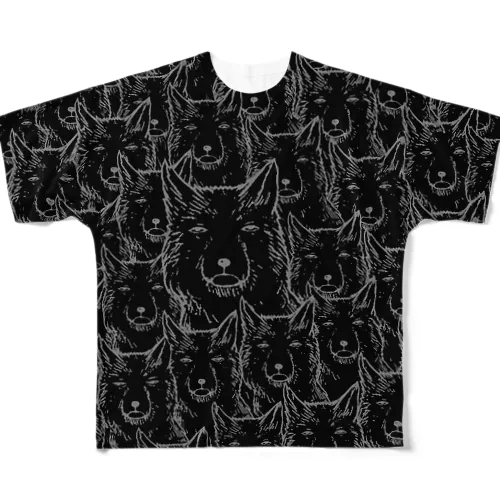 両面印刷チベットスナギツネ_虚無ブラック All-Over Print T-Shirt