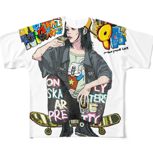 Only skaters are pretty,100NPB フルグラフィックTシャツ