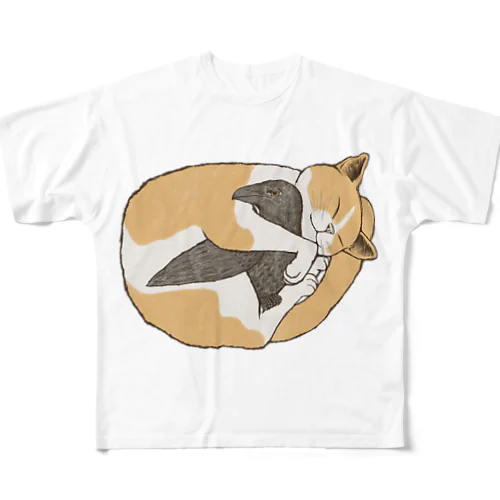 猫とカラス フルグラフィックTシャツ