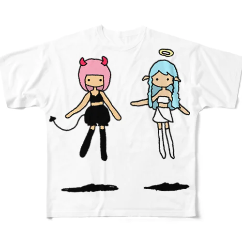 天使と悪魔 フルグラフィックTシャツ