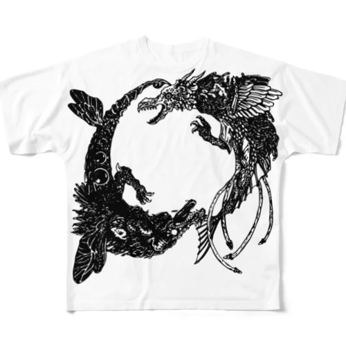 陰陽龍（yin‐yang dragon/インヤンドラゴン）（部分） All-Over Print T-Shirt