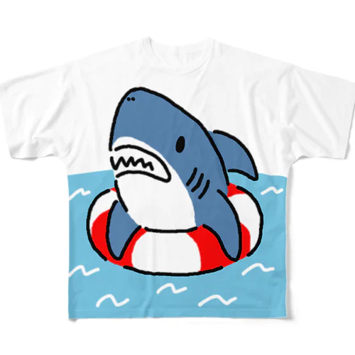 うきわでうかぶサメ All-Over Print T-Shirt