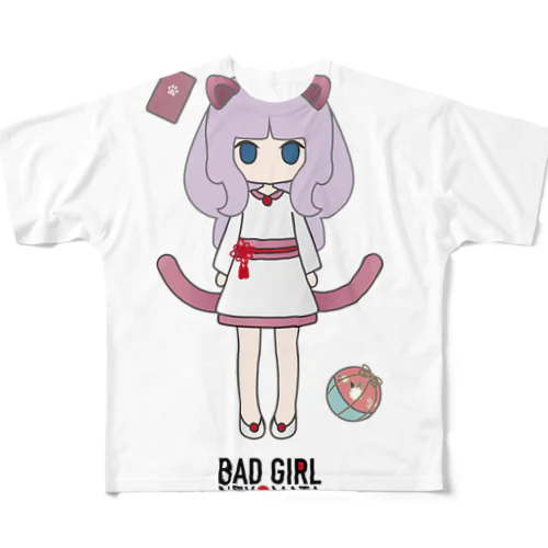 BAD GIRL 猫またのいろいろ(新作) フルグラフィックTシャツ