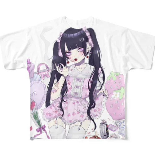 黒髪ツイン フルグラフィックTシャツ