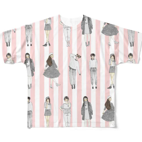 しましまガールズ（ピンク） All-Over Print T-Shirt