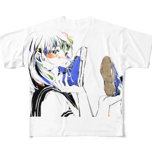 青いスニーカー All-Over Print T-Shirt