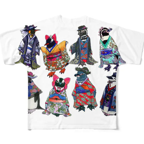 Kimono Penguins フルグラフィックTシャツ