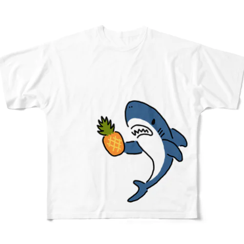 パイナップルとサメ フルグラフィックTシャツ