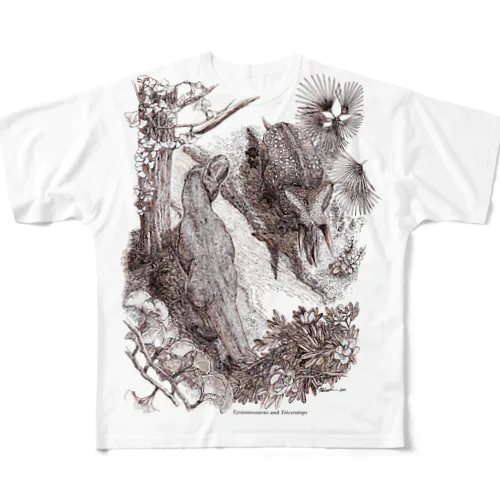 Tyrannosaurus and Triceratops フルグラフィックTシャツ