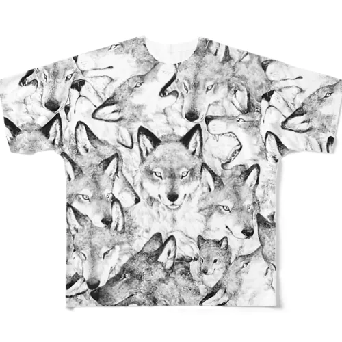 オオカミ柄 フルグラフィックTシャツ