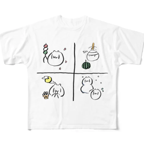 おめがねこ　シーズン フルグラフィックTシャツ