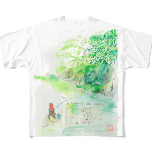 渓流釣り　片面Tシャツ All-Over Print T-Shirt