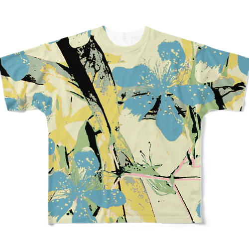 アロハな花柄　イエロー フルグラフィックTシャツ