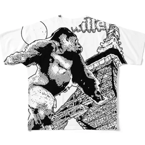 ゴリラ月を目指す  白×黒 All-Over Print T-Shirt