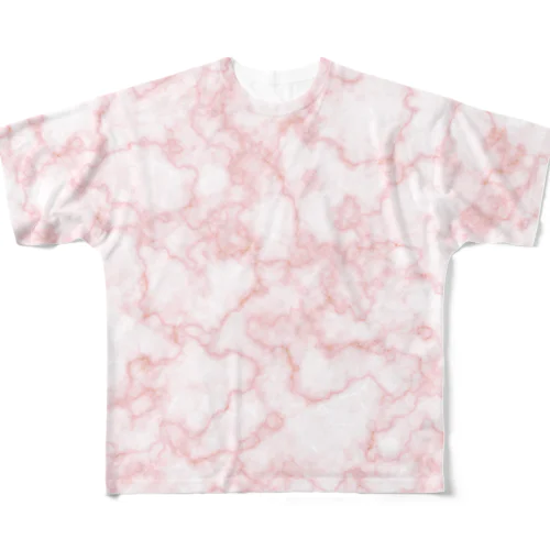 ピンクの大理石柄 フルグラフィックTシャツ