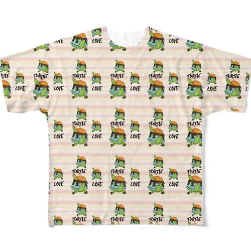 スペインイシガメとクサガメちゃん　turtleらぶ All-Over Print T-Shirt