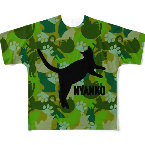 NYANKO 迷彩　カモフラ　グリーン　カーキ フルグラフィックTシャツ