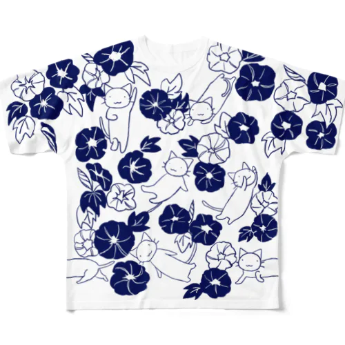 きねこ朝顔小柄 All-Over Print T-Shirt