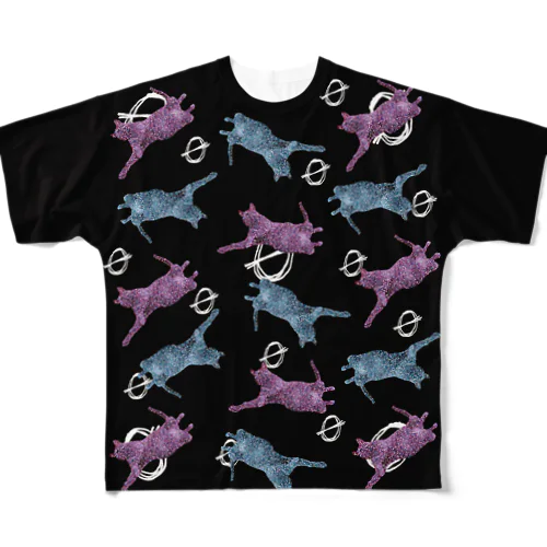 2色のドット猫ビッグシャツ（黒） All-Over Print T-Shirt