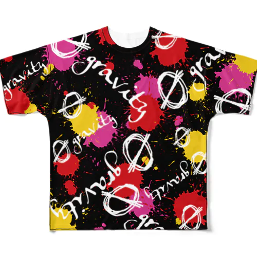 ペイント＋ロゴのフルグラビッグシャツ（黒） All-Over Print T-Shirt