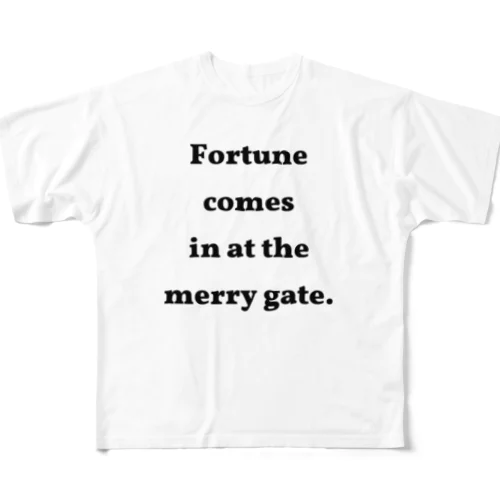 ことわざ　笑う門には福来たる フルグラフィックTシャツ