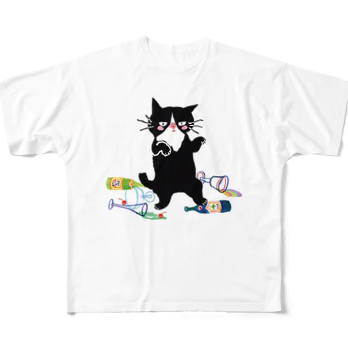 酔拳キャット（ハチワレ） フルグラフィックTシャツ