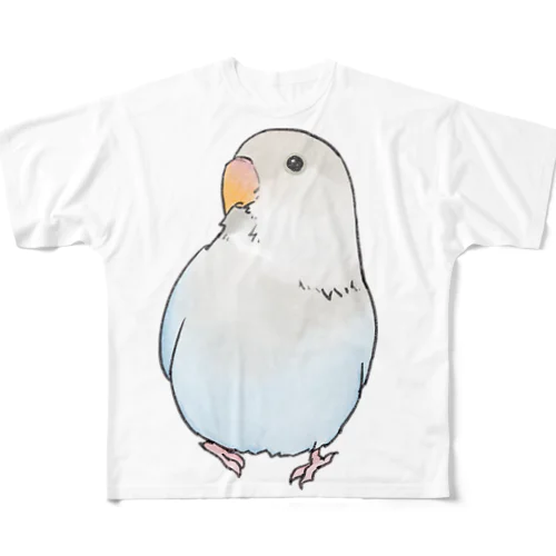 おすましコザクラインコ　らむねちゃん【まめるりはことり】 All-Over Print T-Shirt