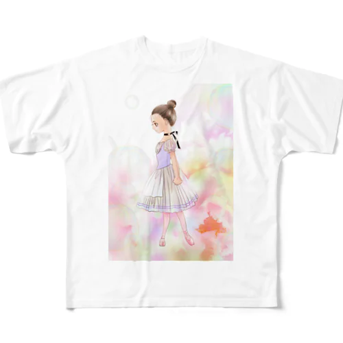 バレリーナ　女の子 フルグラフィックTシャツ