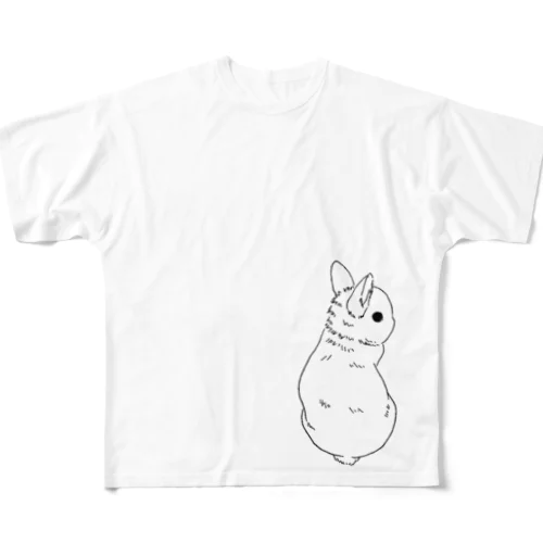 ふりむきうさぎ(手書き風) フルグラフィックTシャツ