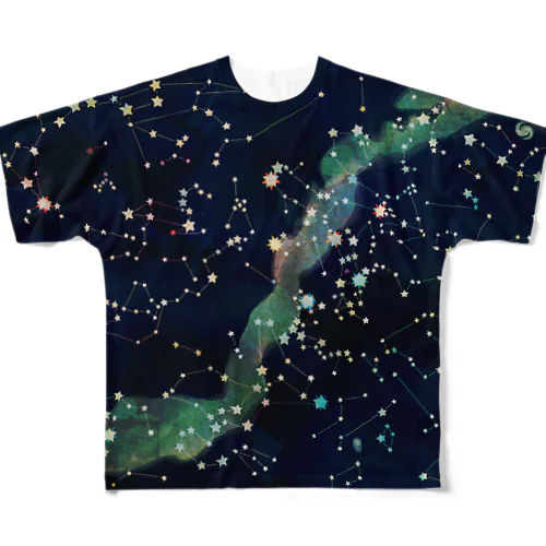 星座図　黒 フルグラフィックTシャツ