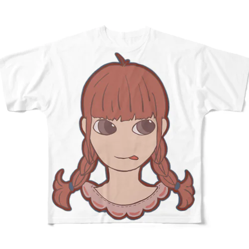 三つ編みガール フルグラフィックTシャツ