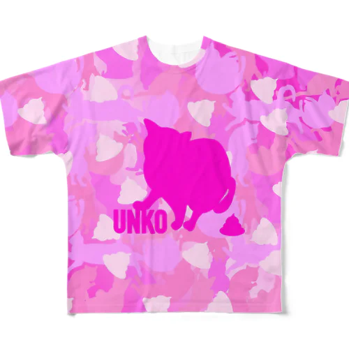 UNKO 迷彩　カモフラ　ピンク フルグラフィックTシャツ