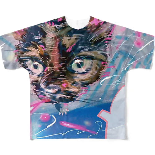 猫のルー フルグラフィックTシャツ