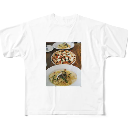 パスタ・ピザ・パスタ フルグラフィックTシャツ