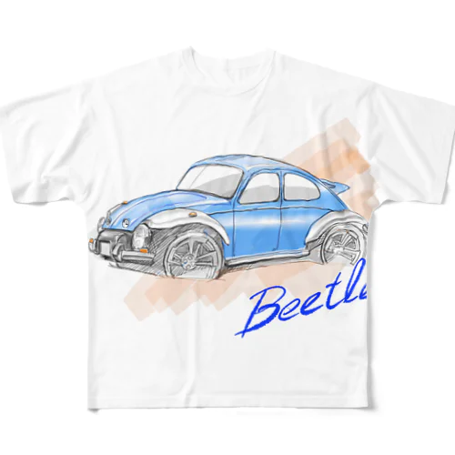 VW　カスタムビートルイラスト フルグラフィックTシャツ