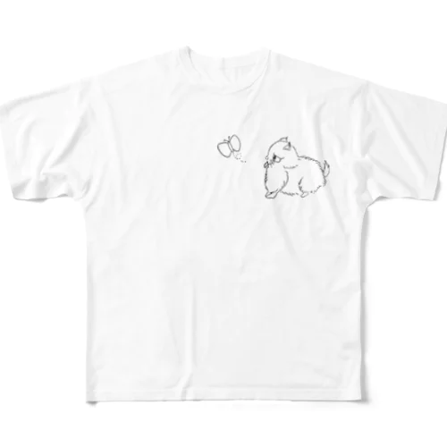 チョウチョと仔犬 All-Over Print T-Shirt