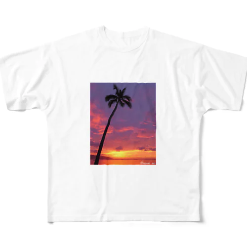 sunsetヤシの木 フルグラフィックTシャツ