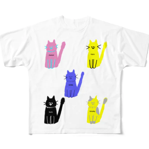 カラフルなネコ フルグラフィックTシャツ