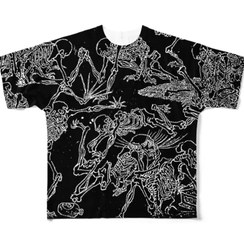 河鍋暁斎　髑髏 All-Over Print T-Shirt