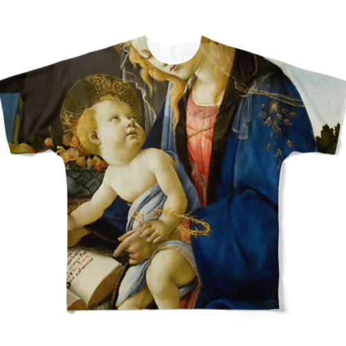 サンドロ・ボッティチェッリ 「聖母子 （書物の聖母） All-Over Print T-Shirt