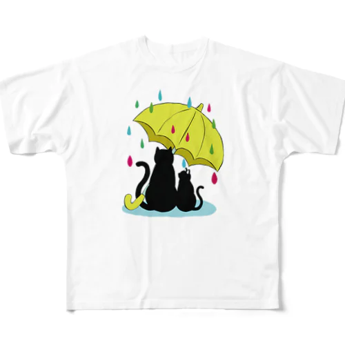 猫の雨宿り フルグラフィックTシャツ