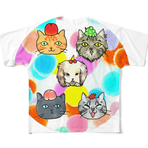 猫ちゃん😺兎ちゃん🐰のフルーツ狩り All-Over Print T-Shirt