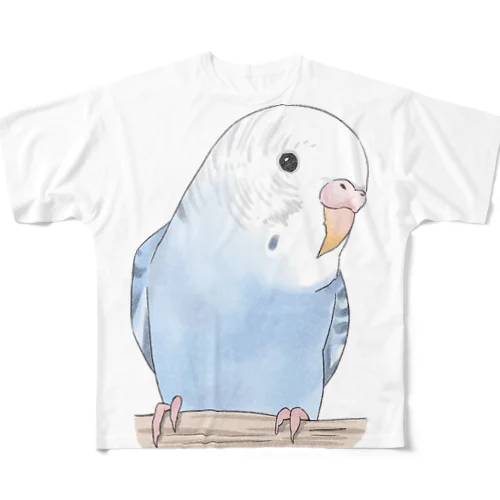 おしゃまな止まり木セキセイインコちゃん【まめるりはことり】 フルグラフィックTシャツ