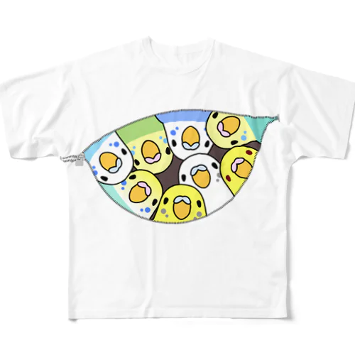 三密です！むちむちセキセイインコさん【まめるりはことり】 All-Over Print T-Shirt