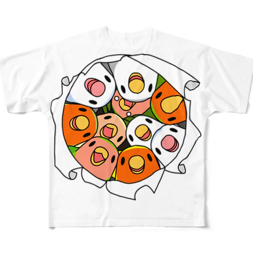 三密です！むちむちコザクラインコさん【まめるりはことり】 All-Over Print T-Shirt