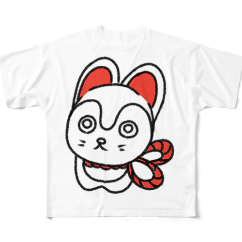 福犬ちゃん　黒 All-Over Print T-Shirt