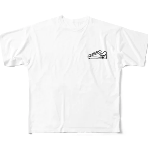 クツのシンプルロゴ フルグラフィックTシャツ
