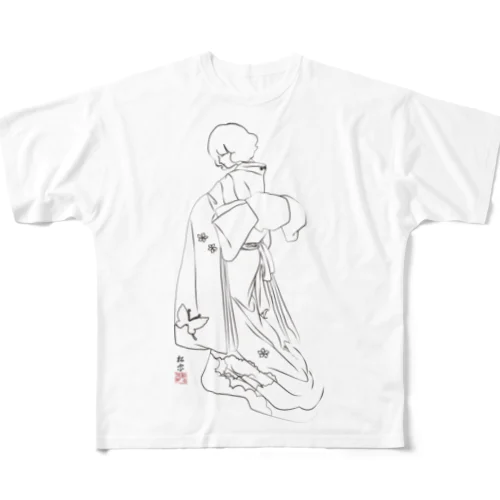 今だけ値下げ中！　蝶の背中「線画バージョン」 All-Over Print T-Shirt