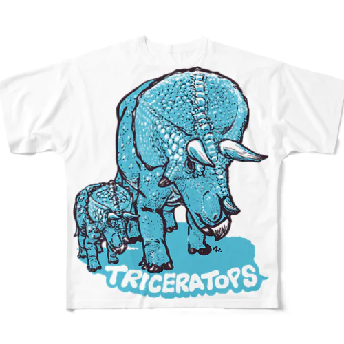 TRICERATOPS（成体と幼体） All-Over Print T-Shirt